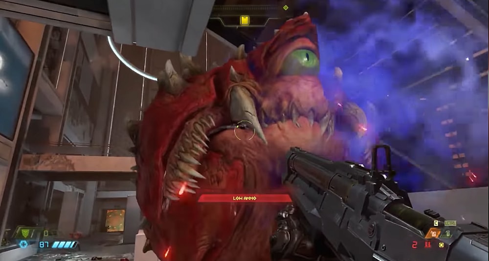 A Cacodemon belches after eating a frag grenade via Doom Eternal (2020), Bethesda Softworks
