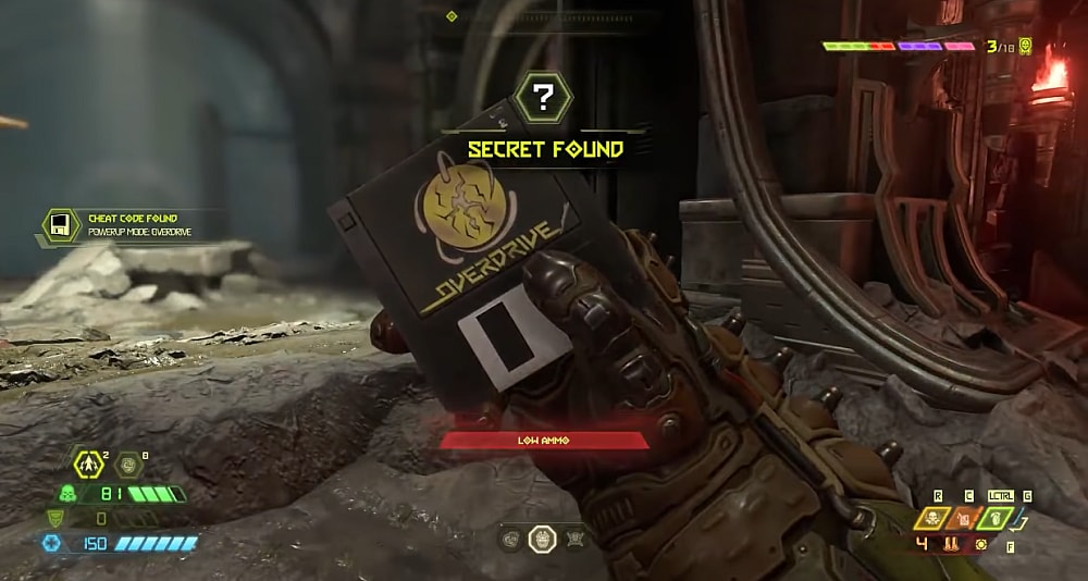 The Doomslayer finds the Powerup Mode: Overdrive cheat via Doom Eternal (2020), Bethesda Softworks