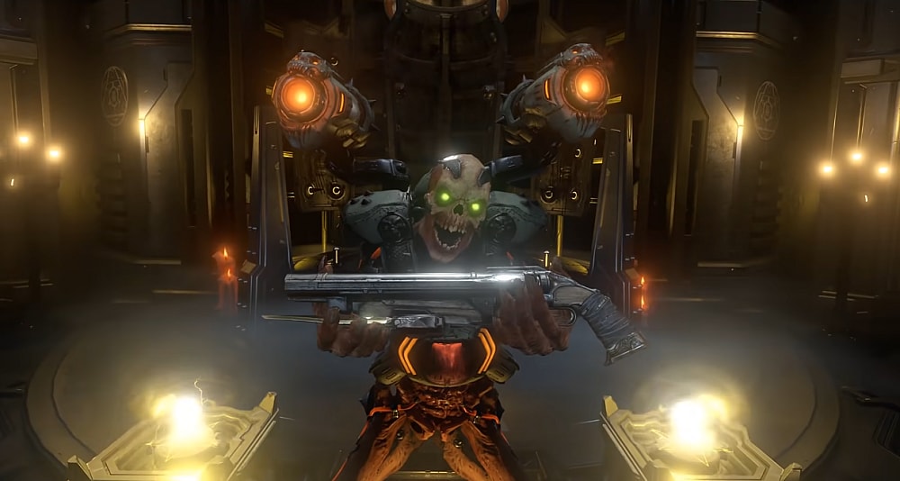 A Revenant meekly offers the Super Shotgun via Doom Eternal (2020), Bethesda Softworks