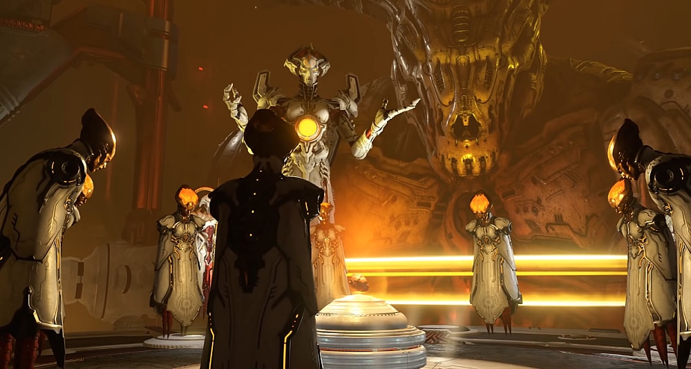 The Khan Maykr speaks to other Maykrs before the Icon of Sin via Doom Eternal (2020), Bethesda Softworks