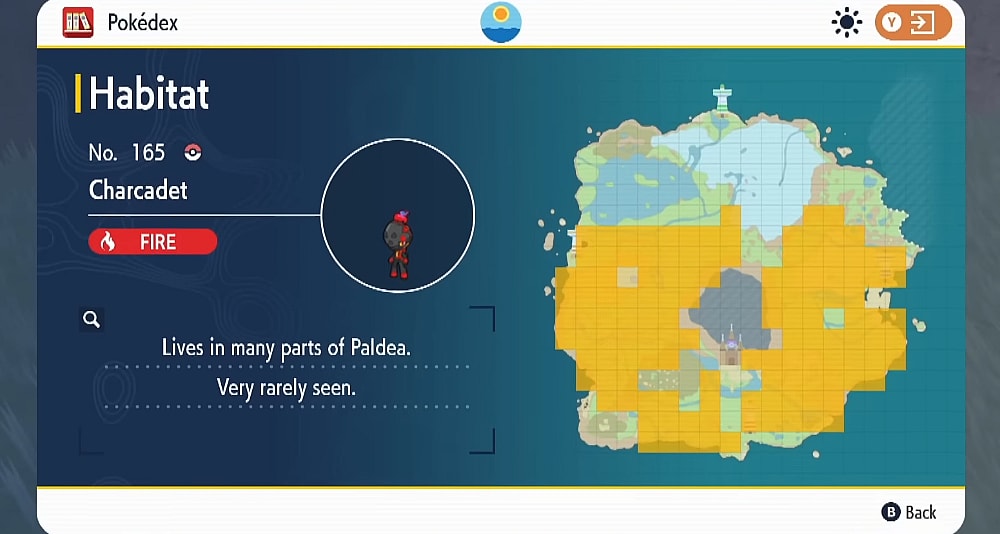 The Pokédex shows the habitat of Charcadet via Pokémon Scarlet & Violet (2022), Nintendo