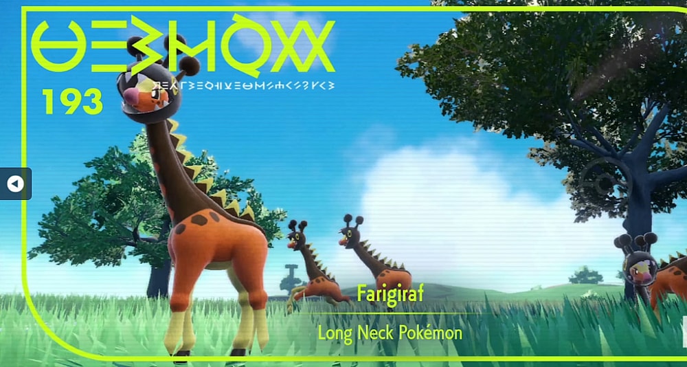 A Pokedex photo of Farigiraf via Pokémon Scarlet & Violet (2022), Nintendo