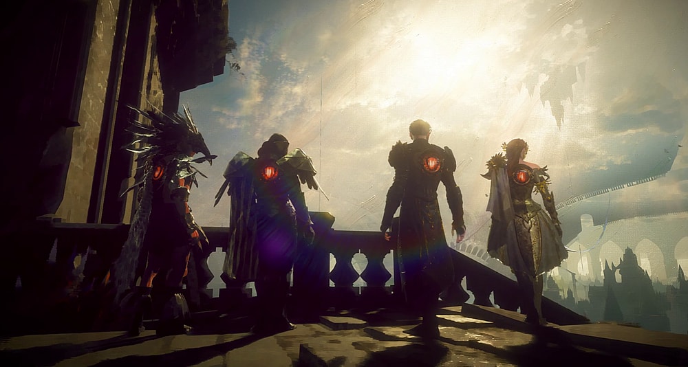 Players look out over the horizon via Babylon's Fall (2022), Square Enix