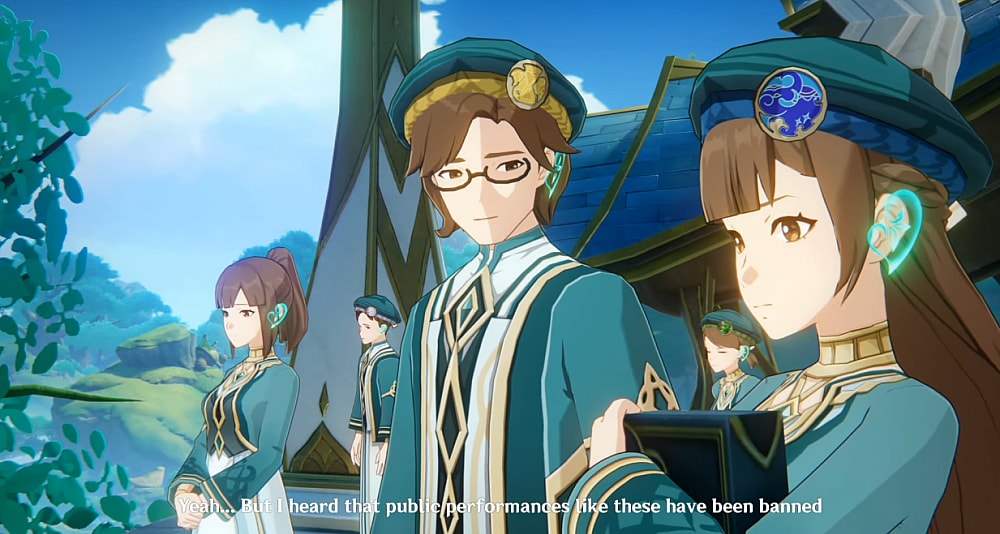 Sumeru Akademiya students look on at Nilou's dancing via Genshin Impact (2020), miHoYo