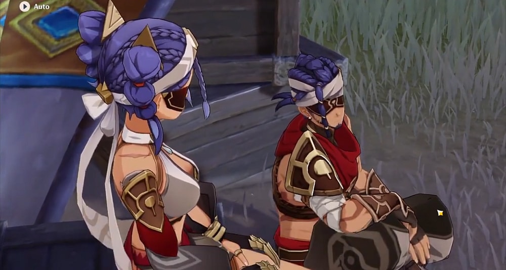 Jeht and Jebrael rest by the campfire via Genshin Impact (2020), miHoYo