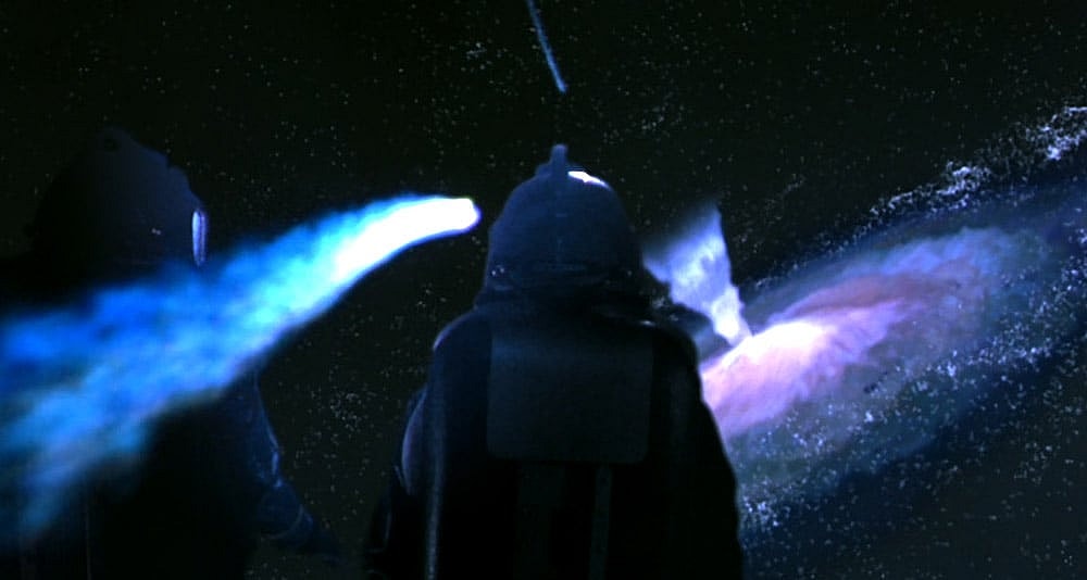 Norman and Beth replay a log from a ship's recorder in 'Sphere' (1998), Warner Bros.