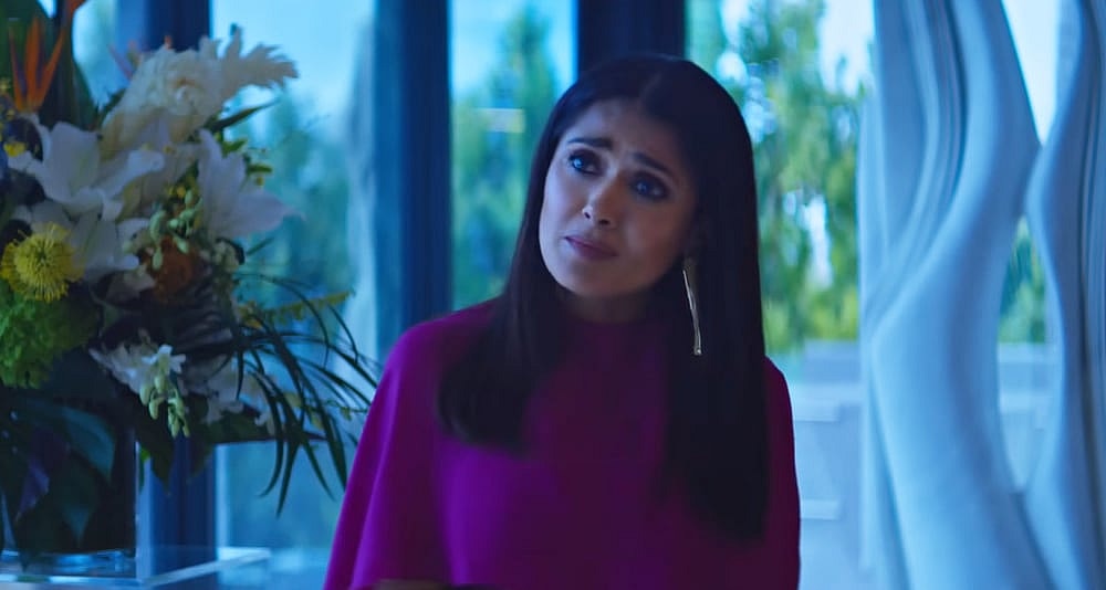 Salma Hayek looking distressed in the movie 'Magic Mike's Last Dance' (2023).