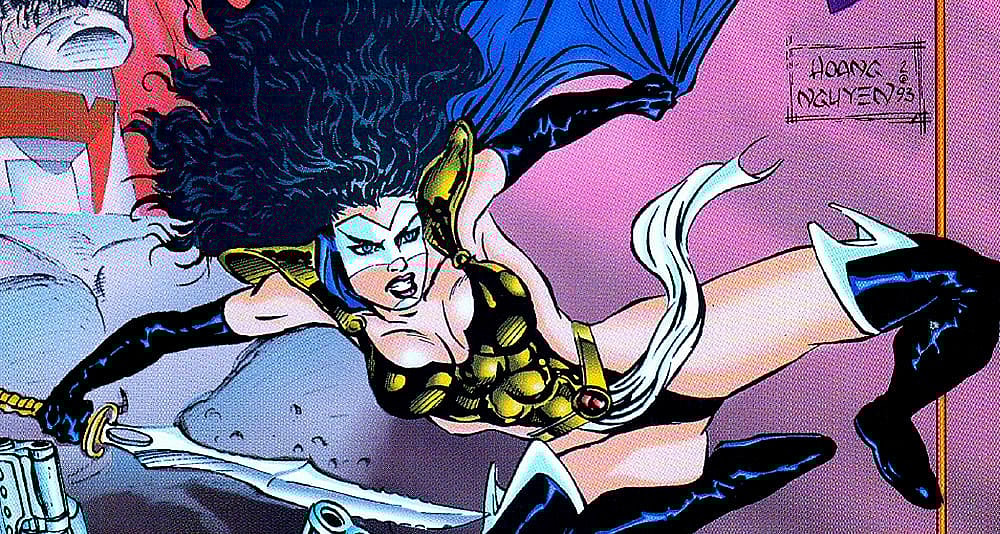 A shot of Mantra on the cover of the very first issue from Malibu Comics