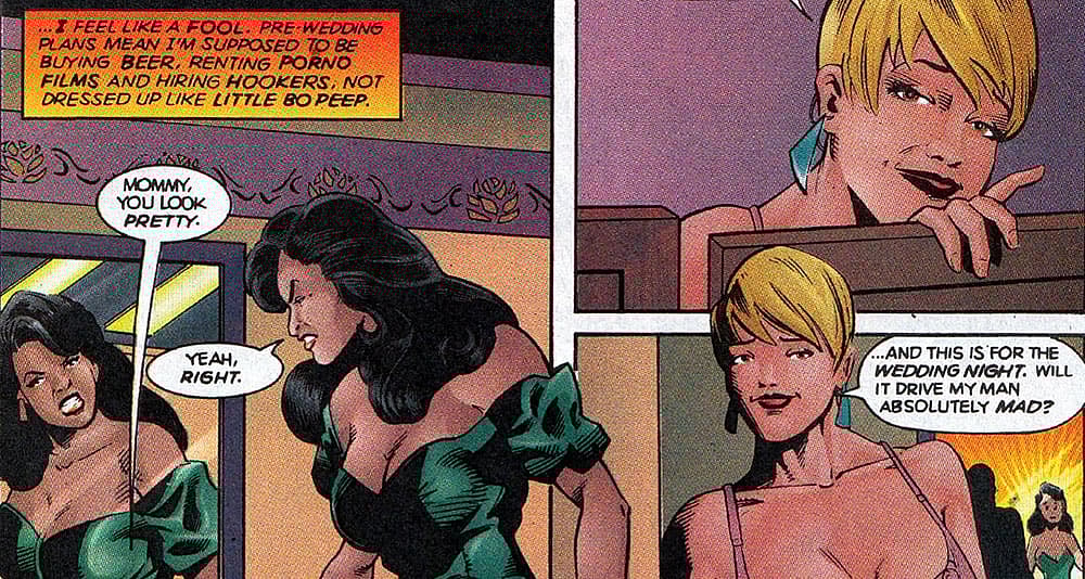 Lukasz loathes his duties as a bridesmaid in 'Mantra, Issue #9,' from Malibu Comics