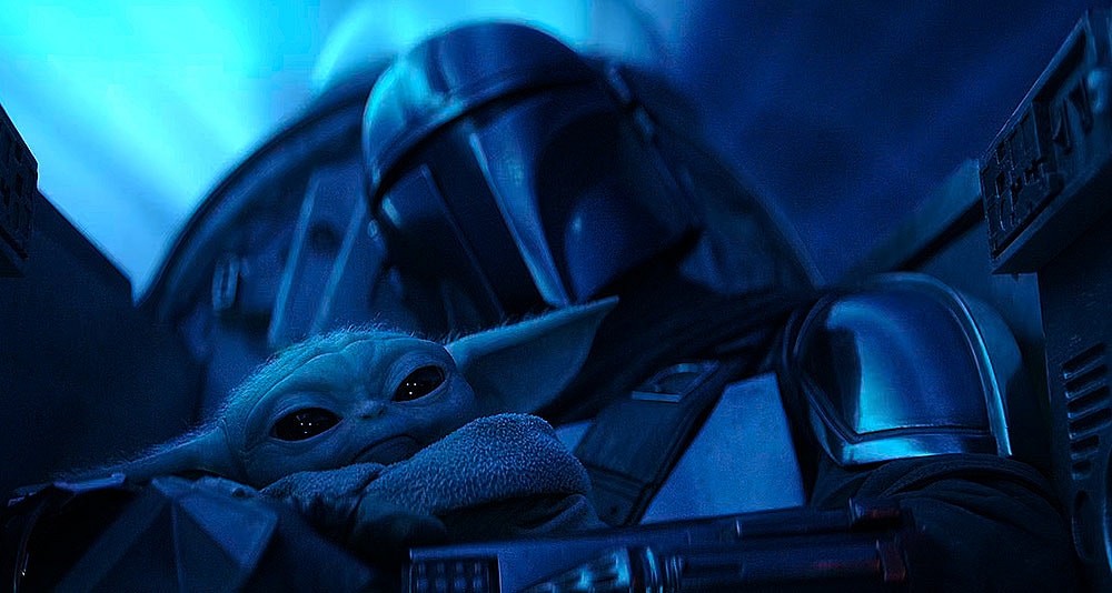Grogu falls asleep with Din Djarin in 'The Mandalorian' (2023), Disney+