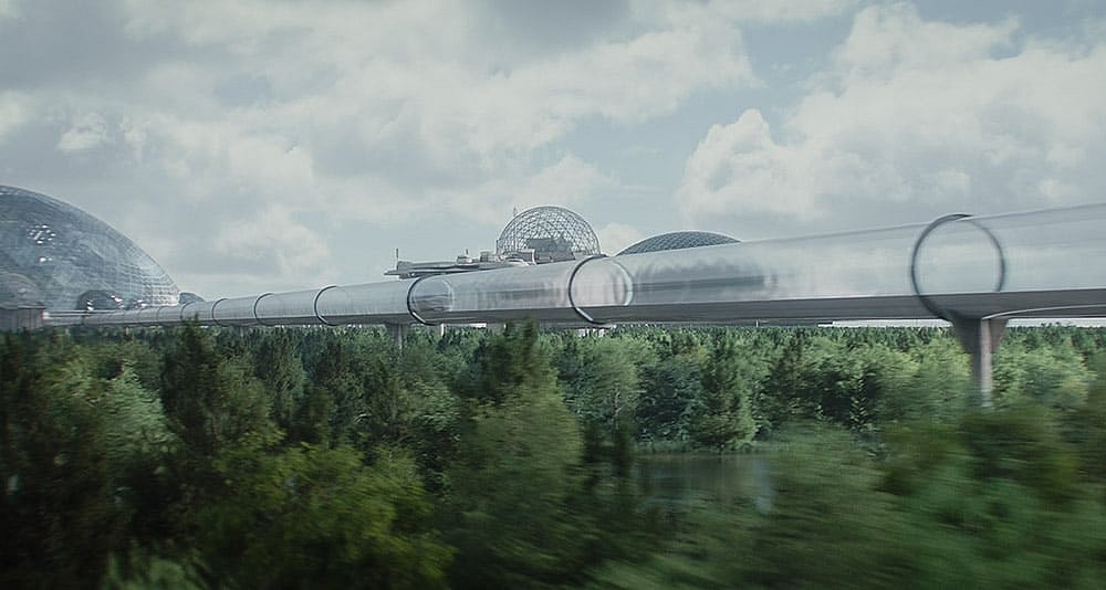 Bo-Katan and Djarin traveling on a high speed train in 'The Mandalorian' (2023), Disney+