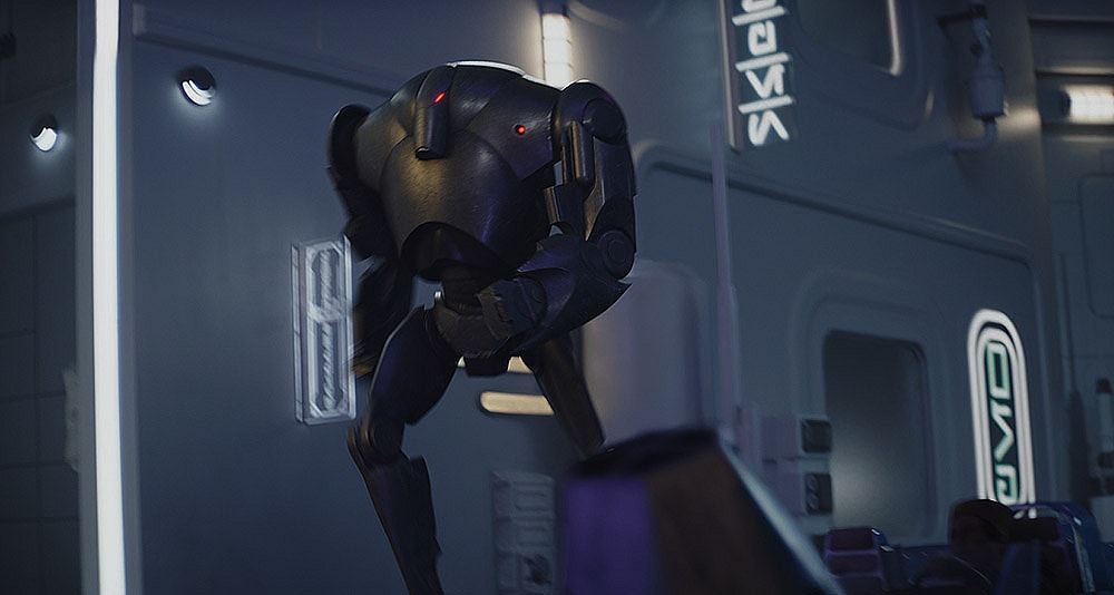 A Battle Droid running away in 'The Mandalorian' (2023), Disney+