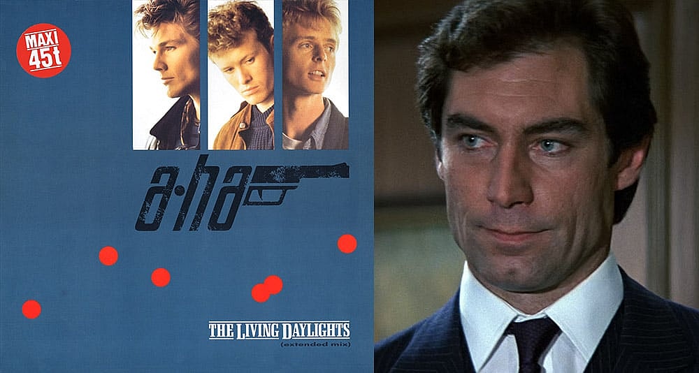 A-ha's 'The Living Daylights' single, and Roger Moore from the 1987 MGM movie