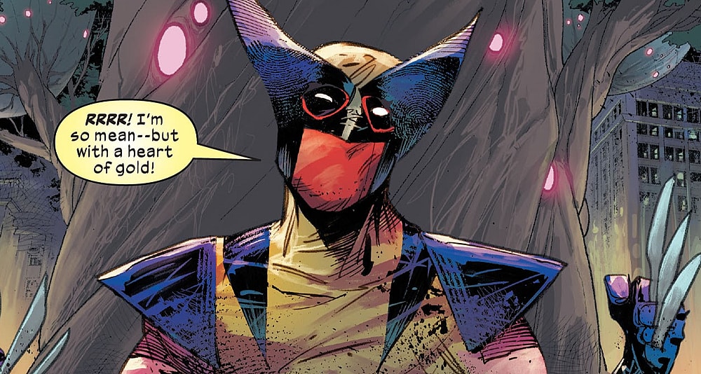 Deadpool tries to join Krakoa in Wolverine Vol. 7 #20 "Trigger Warning" (2020), Marvel Comics. Words by Benjamin Percy, art by Adam Kuybert, Frank Martin, Dijjo Lima, and Cory Petit.