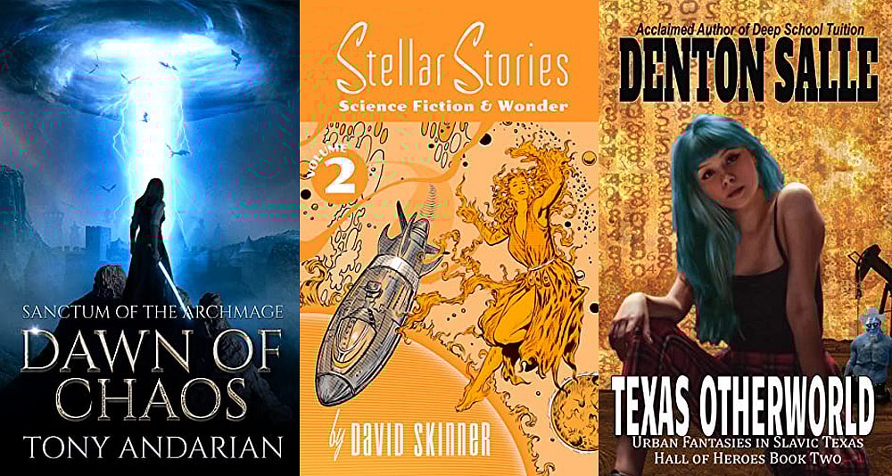 A collage of sci-fi and fantasy book covers.