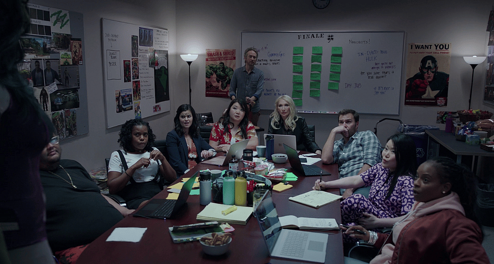 Jennifer Walters (Tatiana Maslany) confronts the series' writers room in She-Hulk: Attorney at Law Season 1 Episode 9 "Whose Show Is This?" (2022), Marvel Entertainment