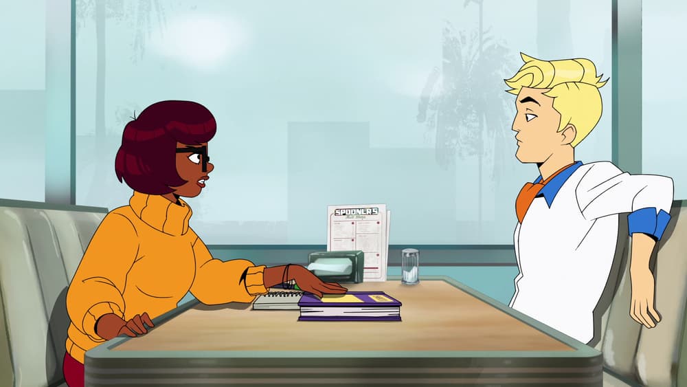 Velma (Mindy Kaling) confronts Fred (Glenn Howerton) over his chauvinistic behavior in Velma Season 1 Episode 4 "Velma Makes a List" (2023), HBO Max