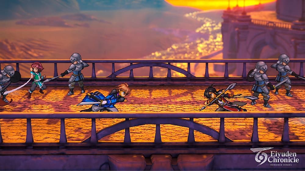 Nowa( Gakuto Kajiwara) and his rival Seign (Kenji Akabane) engage in a fierce one-on-one duel in Eiyuden Chronicle: Hundred Heroes (2024) 505 Games