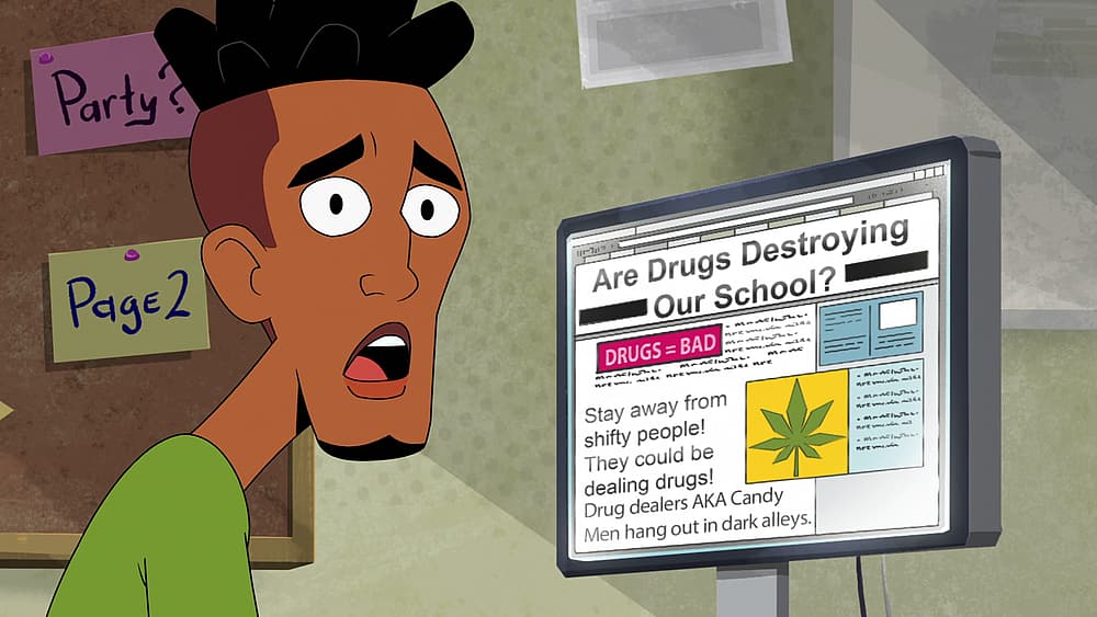 Norville (Sam Richardson) makes his stance on drugs publicly known in Velma Season 1 Episode 1 "Velma" (2023), HBO Max