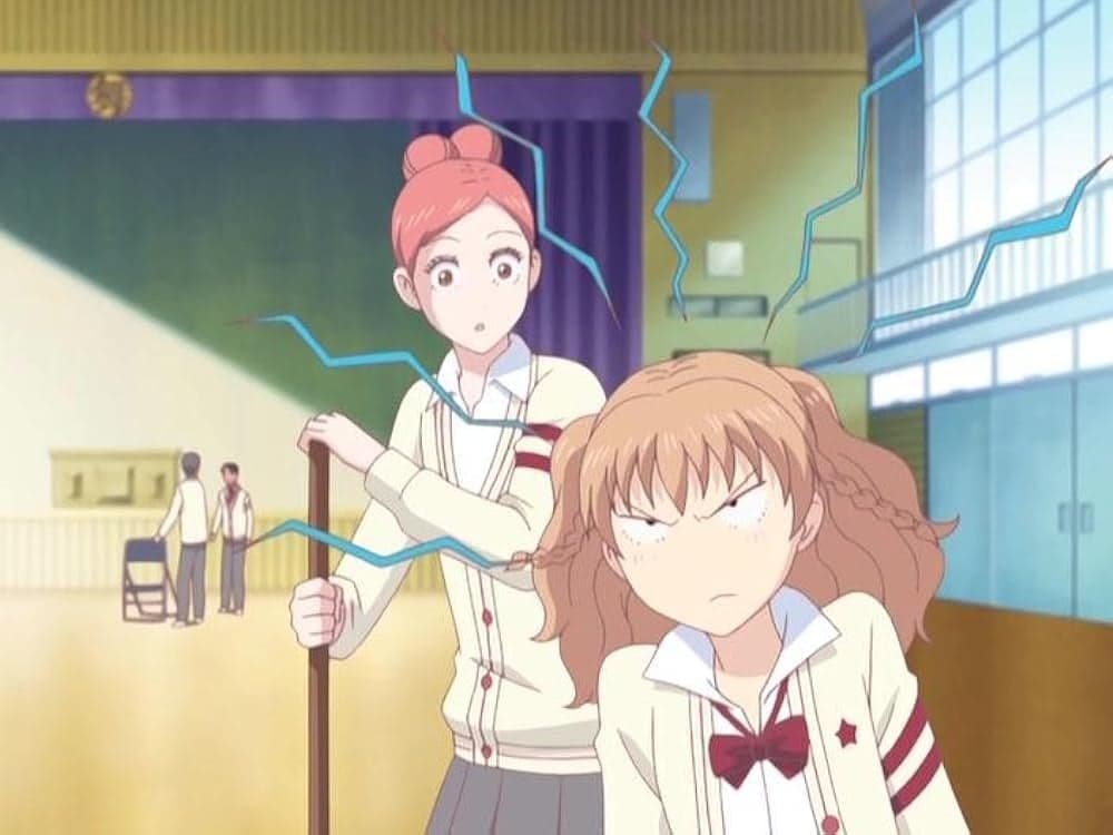 Risa Koizumi (Amber Lee Connors) draws the ire of Nobuko Ishihara (Hayden Daviau) in Lovely Complex Episode 4 "Kiss! I Like You!" (2007), Toei Animation.