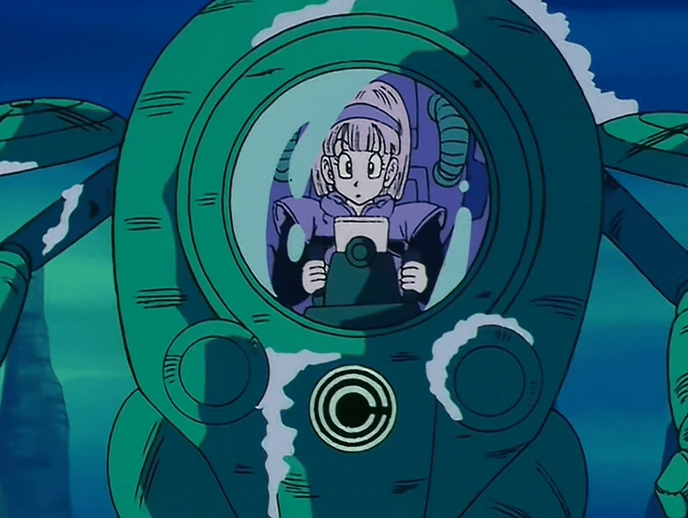 Bulma (Hiromi Tsuru) hunts for the Namekian Dragon Balls in Dragon Ball Z Episode 59 "Bulma, Watch Out!! The Four-Star Ball Falls into Freeza's Hands" (1990), Toei Co. Ltd.