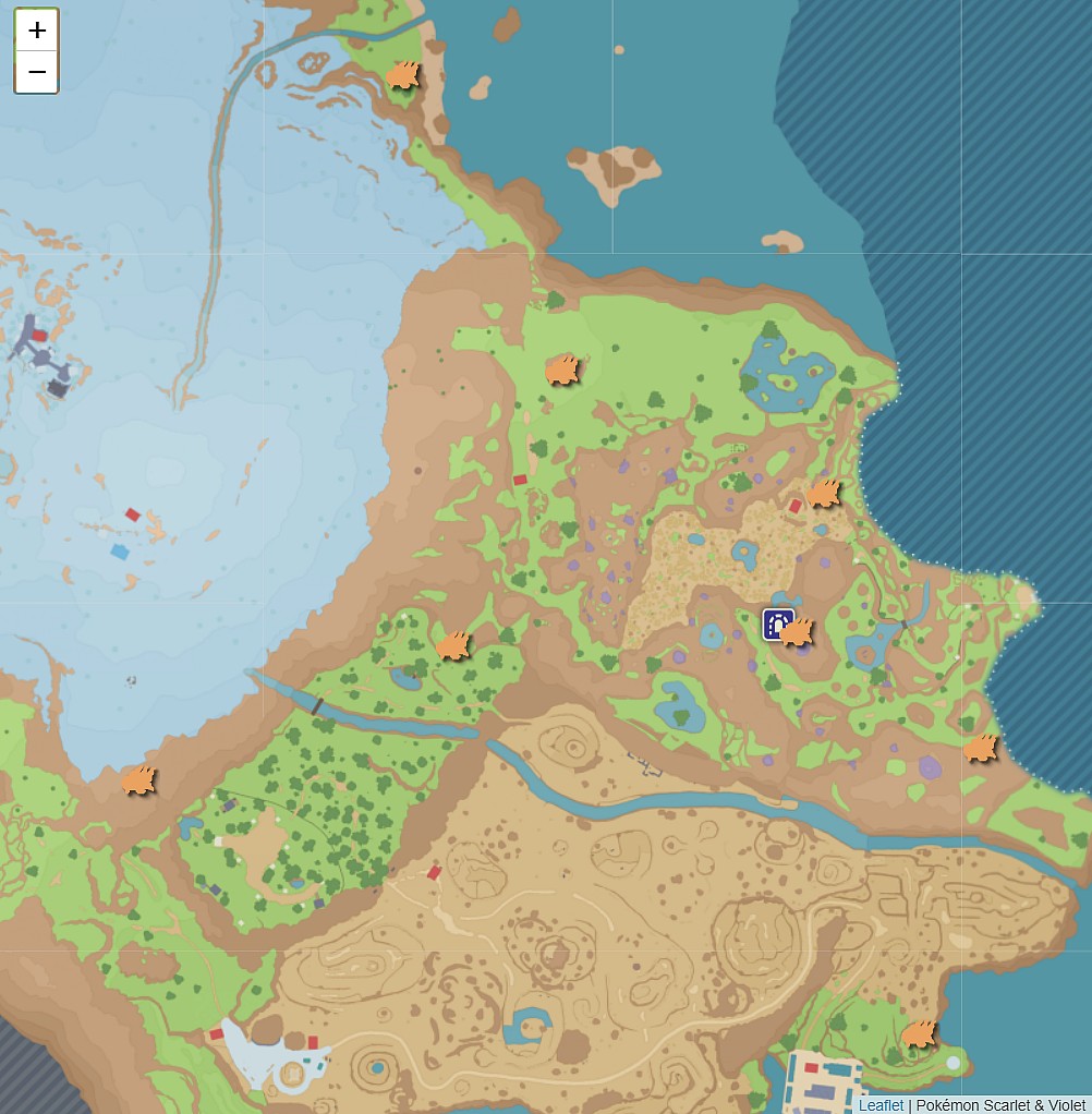 The locations of the Blue Ominous Stakes in Pokémon Scarlet & Violet via Serebii