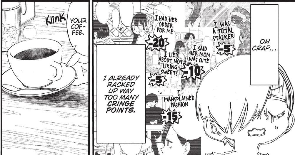 Kyotaro blames himself for 'mansplaining' in Seven Seas' botched localization of The Dangers in My Heart Chapter 46 "I Was Taken Away" (2022), Seven Seas Entertainment. Words and Art by Norio Sakurai.