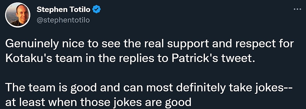 Stephen Totilo shows delight that some had agreed with Patrick Klepek's objection to MAGFest's Kotaku joke via Twitter