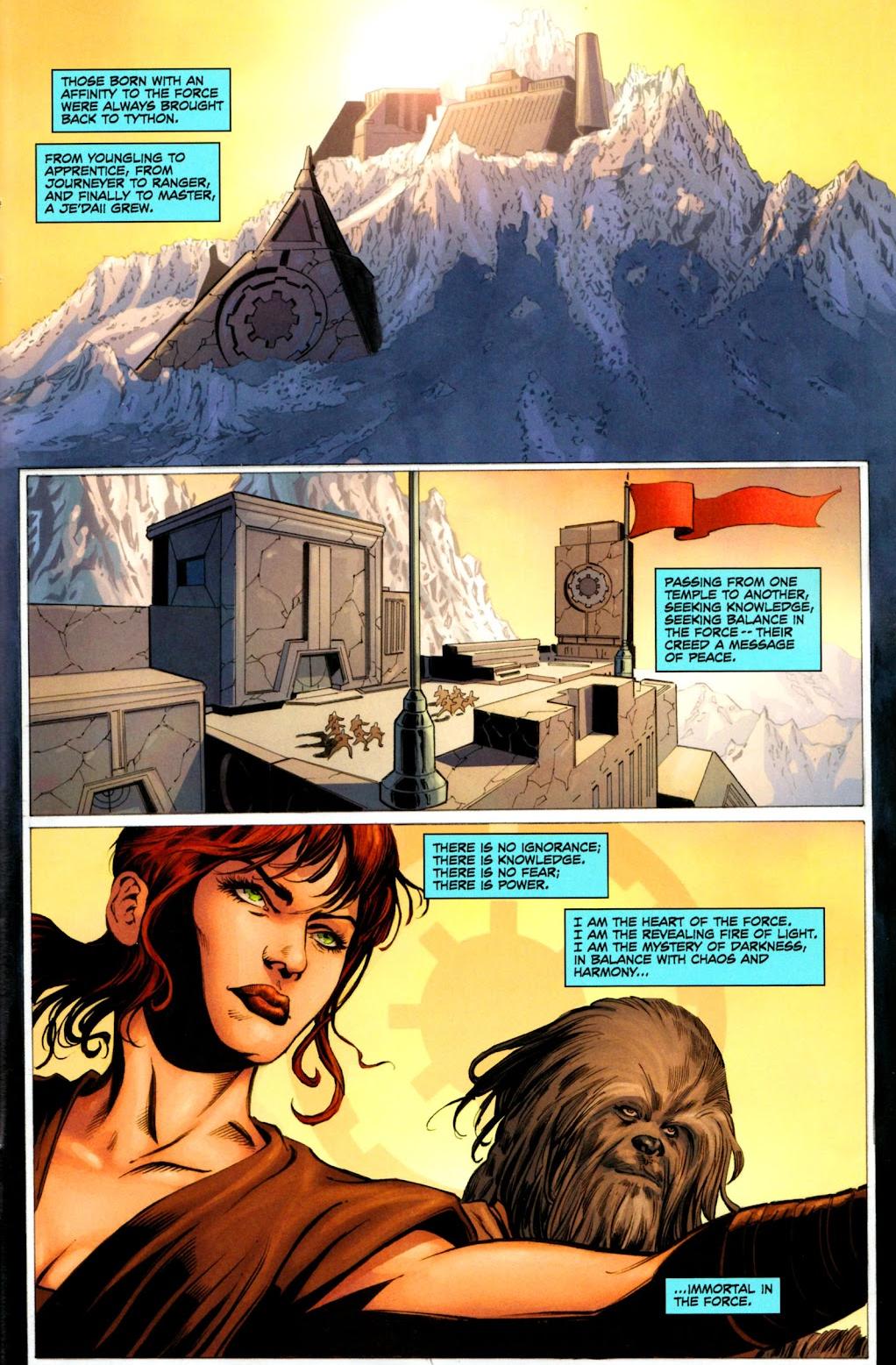 The Je'daii begin to flourish in Star Wars: Dawn of the Jedi - Force Storm Vol. 1 #1 (2012), Dark Horse Comics. Words by John Ostrander, art by Jan Duursema, Dan Parsons, Wes Dzioba, and Michael Heisler.