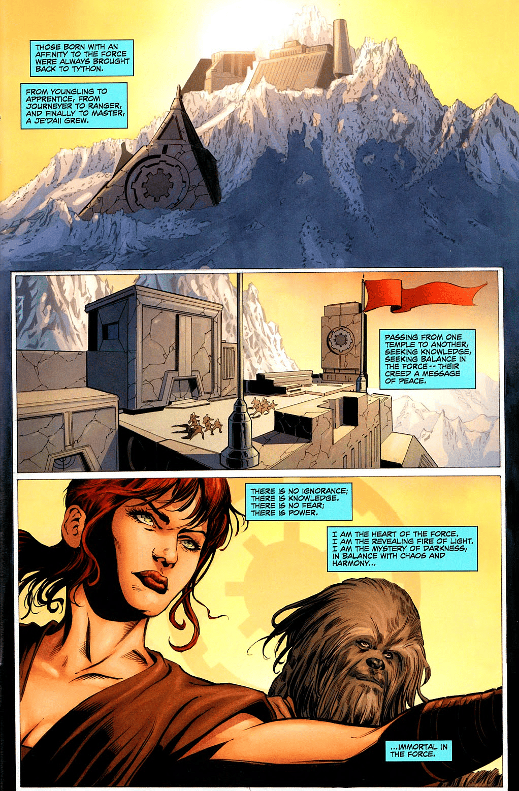 The Je'daii begin to flourish in Star Wars: Dawn of the Jedi - Force Storm Vol. 1 #1 (2012), Dark Horse Comics. Words by John Ostrander, art by Jan Duursema, Dan Parsons, Wes Dzioba, and Michael Heisler.