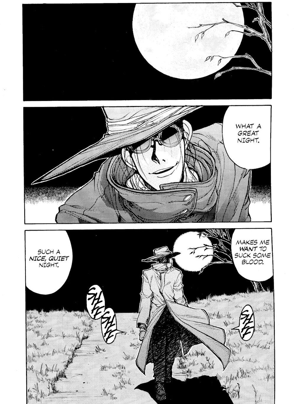 Alucard goes for a stroll in Hellsing Ch. 1 "Vampire Hunter" (1998), Shōnen Gahōsha
