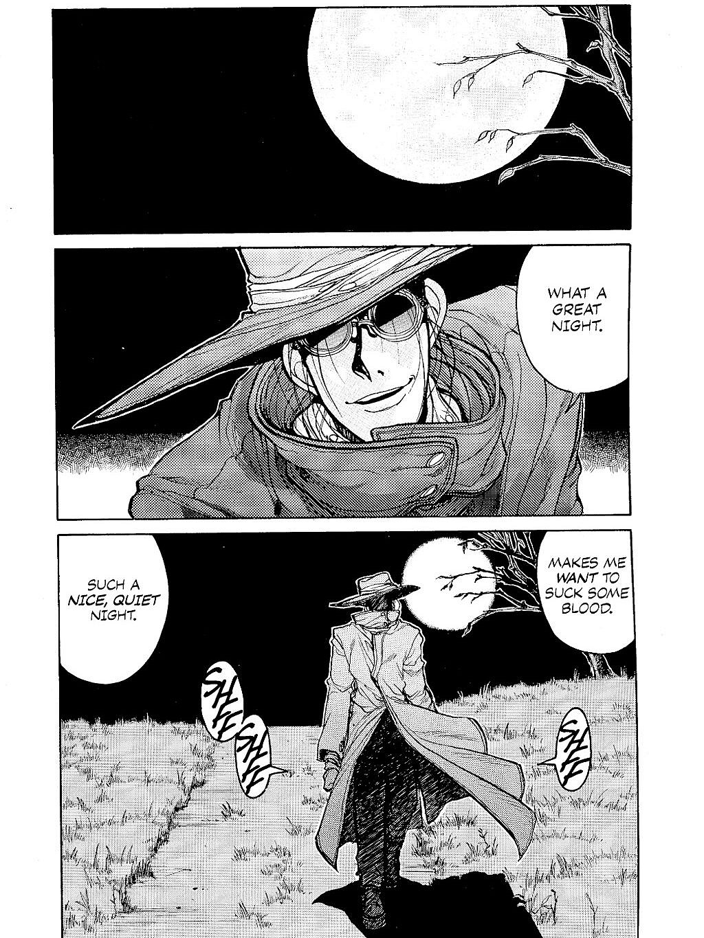 Alucard goes for a stroll in Hellsing Ch. 1 "Vampire Hunter" (1998), Shōnen Gahōsha