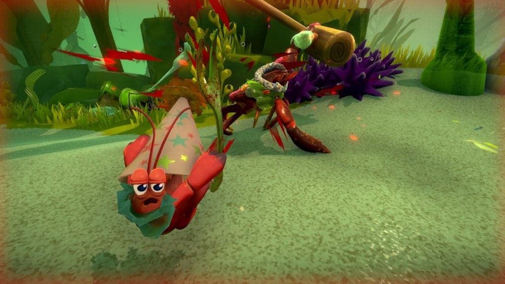 Kril is thrashed by a lobster in Another Crab's Treasure (2024), Aggro Crab