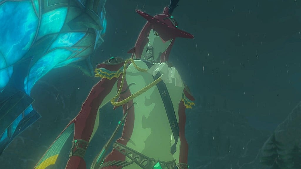 Prince Sidon stands in the rain via The Legend of Zelda: Breath of the Wild (2017), Nintendo
