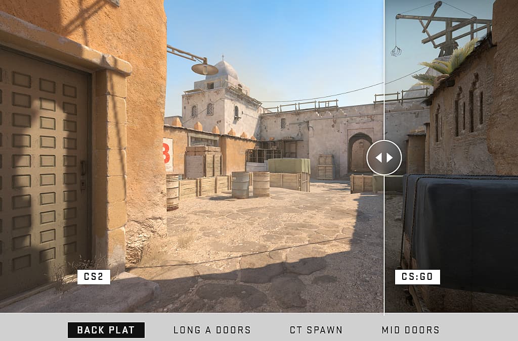 Dust II layout and details comparison in Counter-Strike 2