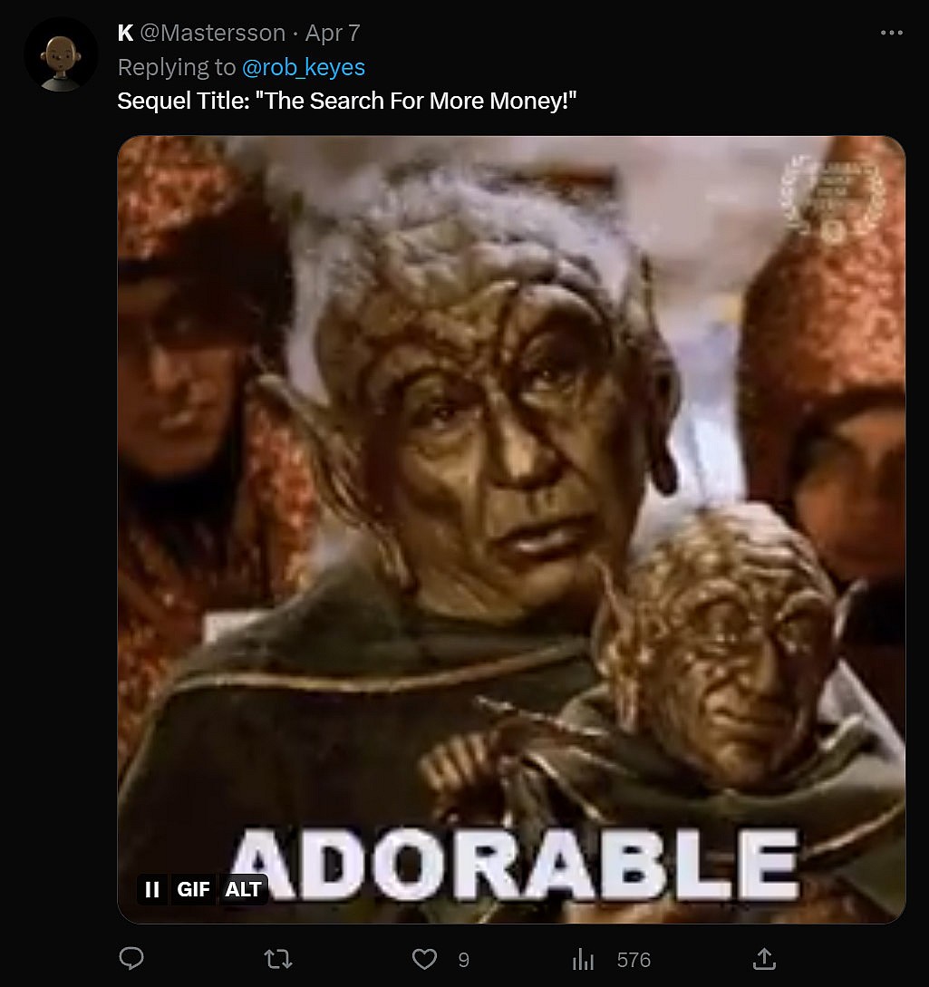 Twitter user K shares a Spaceballs meme equating Disney's 'Star Wars' model to mindless profiteering