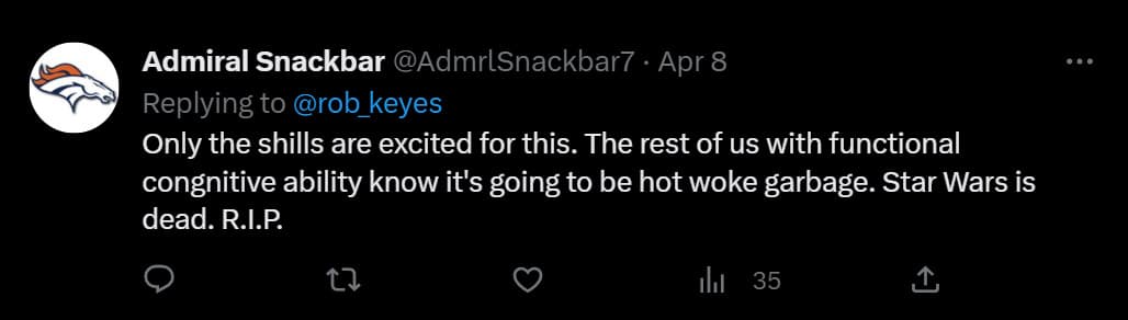 Admiral Snackbar shares his thoughts on new 'Star Wars' project announcements on Twitter