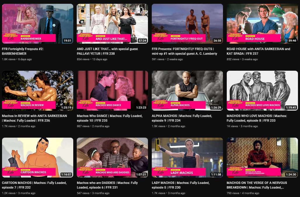 Feminist Frequency's current YouTube view counts as of August 1st, 2023