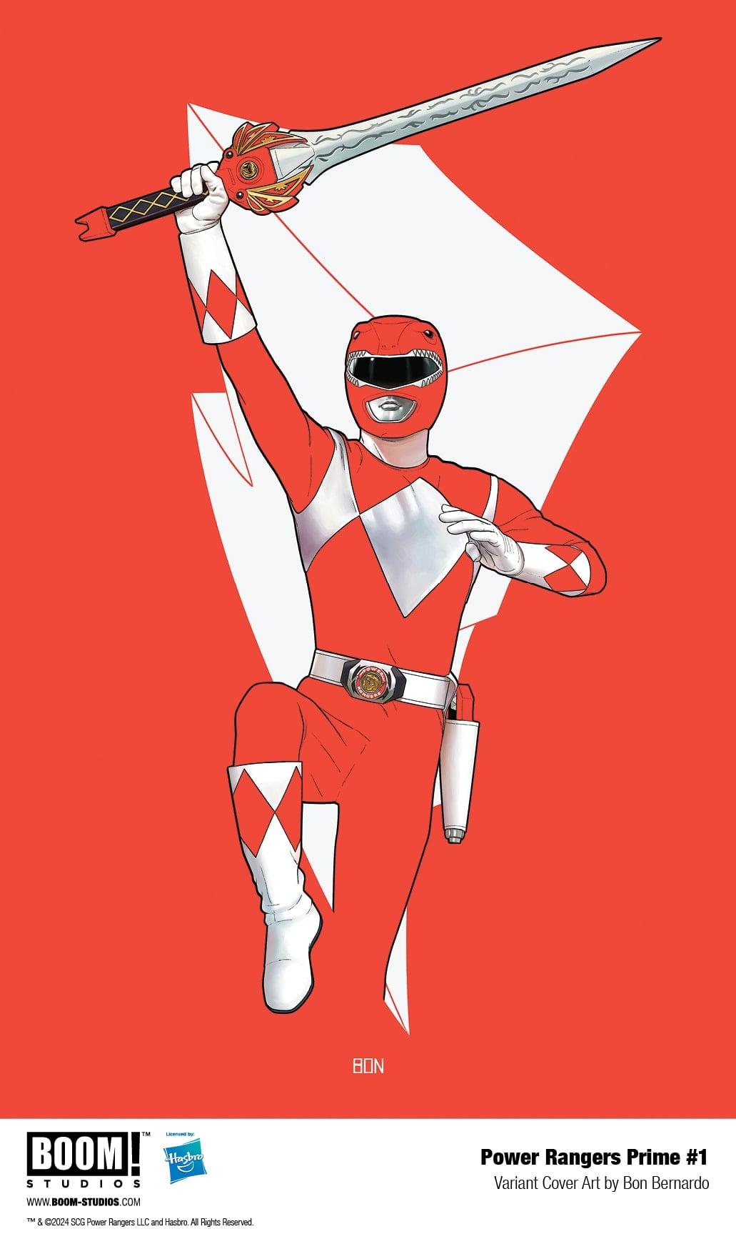 The original Red Ranger leaps into action on Bon Bernardo's variant cover to Power Rangers Prime Vol. 1 #1 (2024), BOOM! Studios