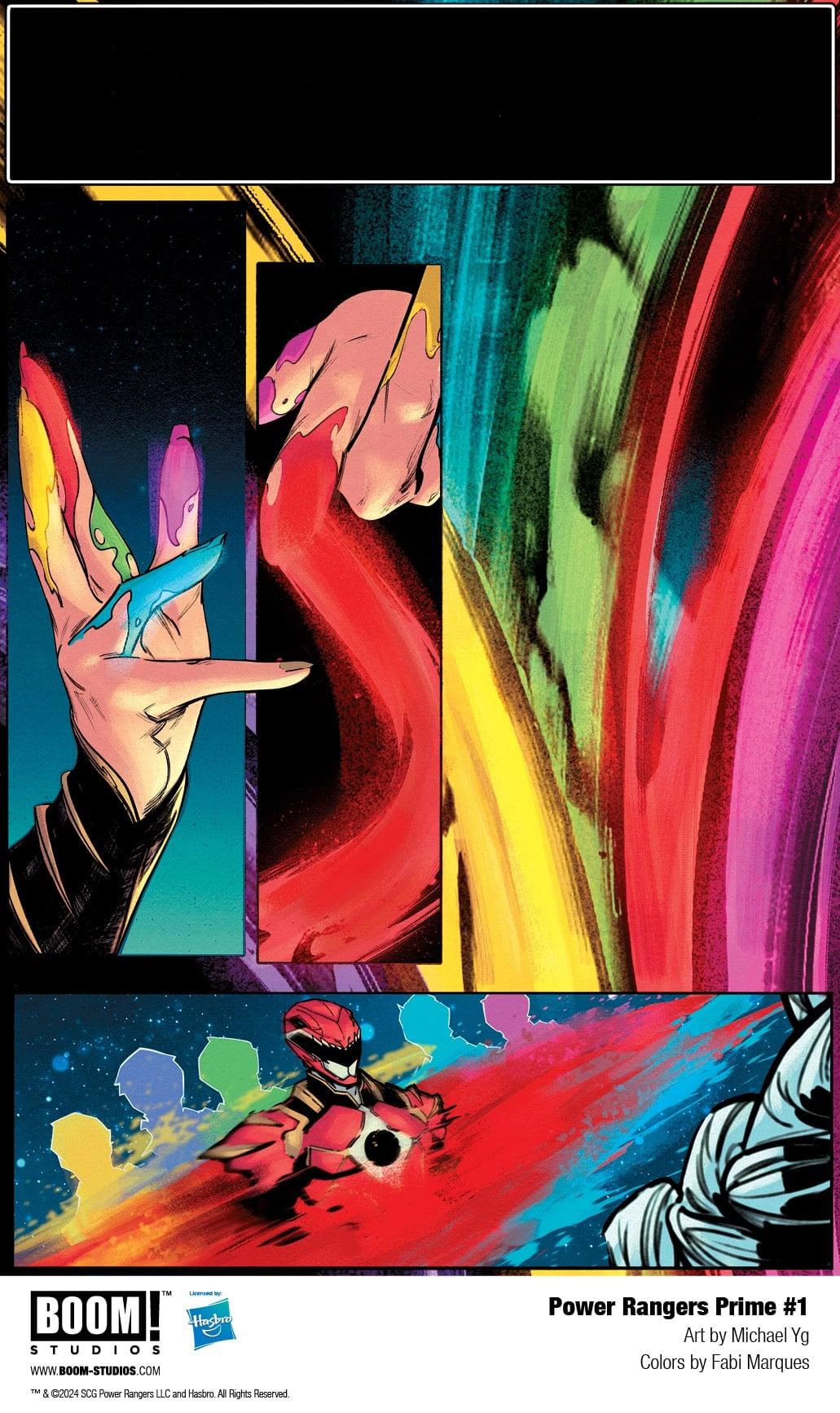 The Morphin' Grid is solidifed into a single suit in Power Rangers Prime Vol. 1 #1 (2024), BOOM! Studios. Words by Melissa Flores, art by Michael Yg and Fabi Marques.