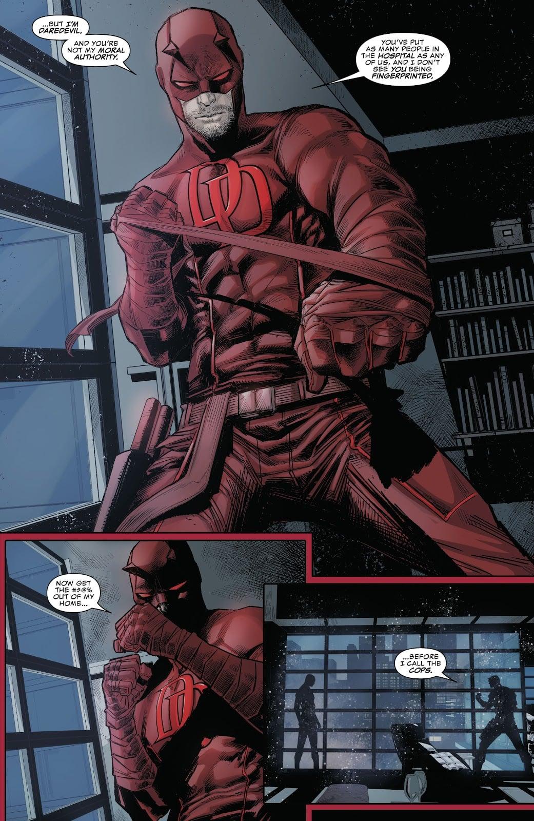 Daredevil has had enough of Spider-Man in Daredevil Vol. 6 #21 "Truth/Dare: Part 1" (2020), Marvel Comics. Words by Chip Zdarsky, art by Marco Checchetto, Mattia Iacono, and Clayton Cowles via digital issue