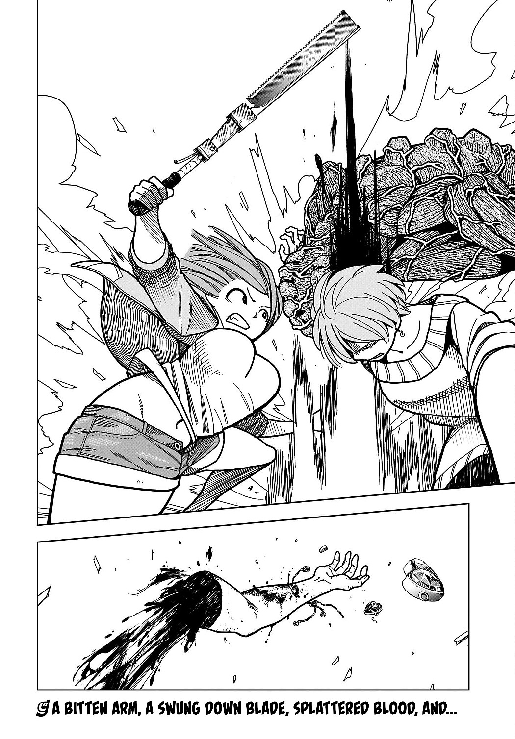 Aki chops off Natsuki's Arm