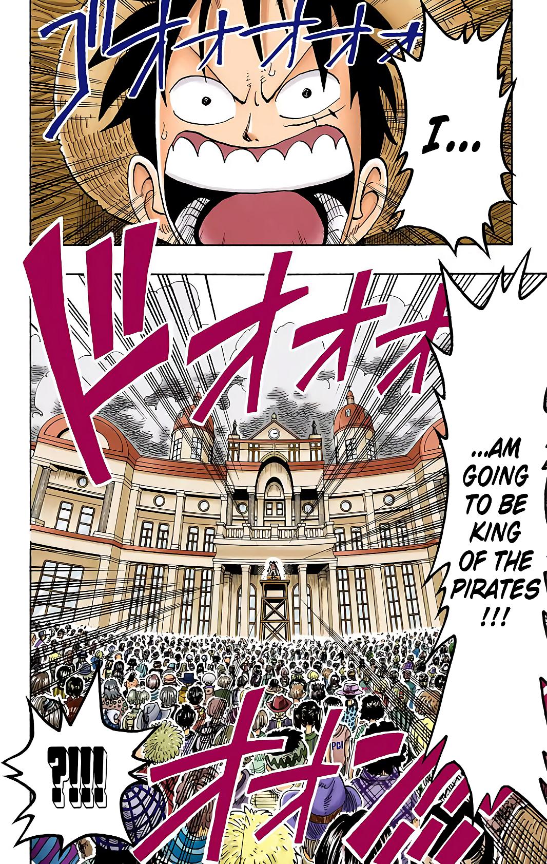 Luffy makes himself known to the world in One Piece Ch. 99 "Luffy Died" (1999), Shueisha