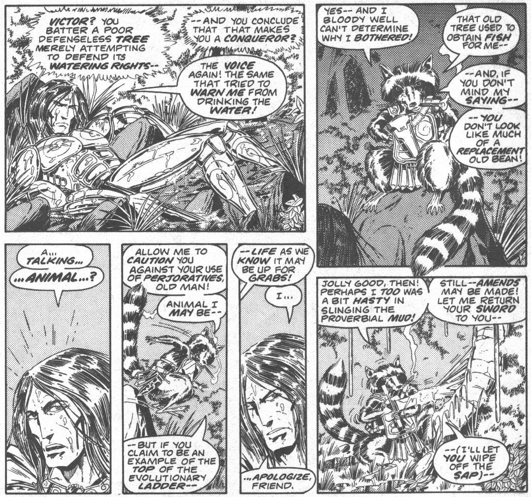 Rocket Raccoon makes his Marvel debut in Marvel Preview Vol. 1 #7 "The Sword in the Star! Stave 2: Witchworld" (1975), Marvel Comics. Words by Bill Mantlo, art by Keith Giffen.