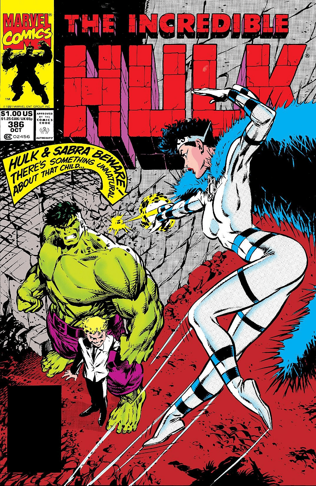 Sabra makes her debut on Dale Keown's cover to The Incredible Hulk Vol. 1 Issue #386 "Little Hitler" (1991), Marvel Comics
