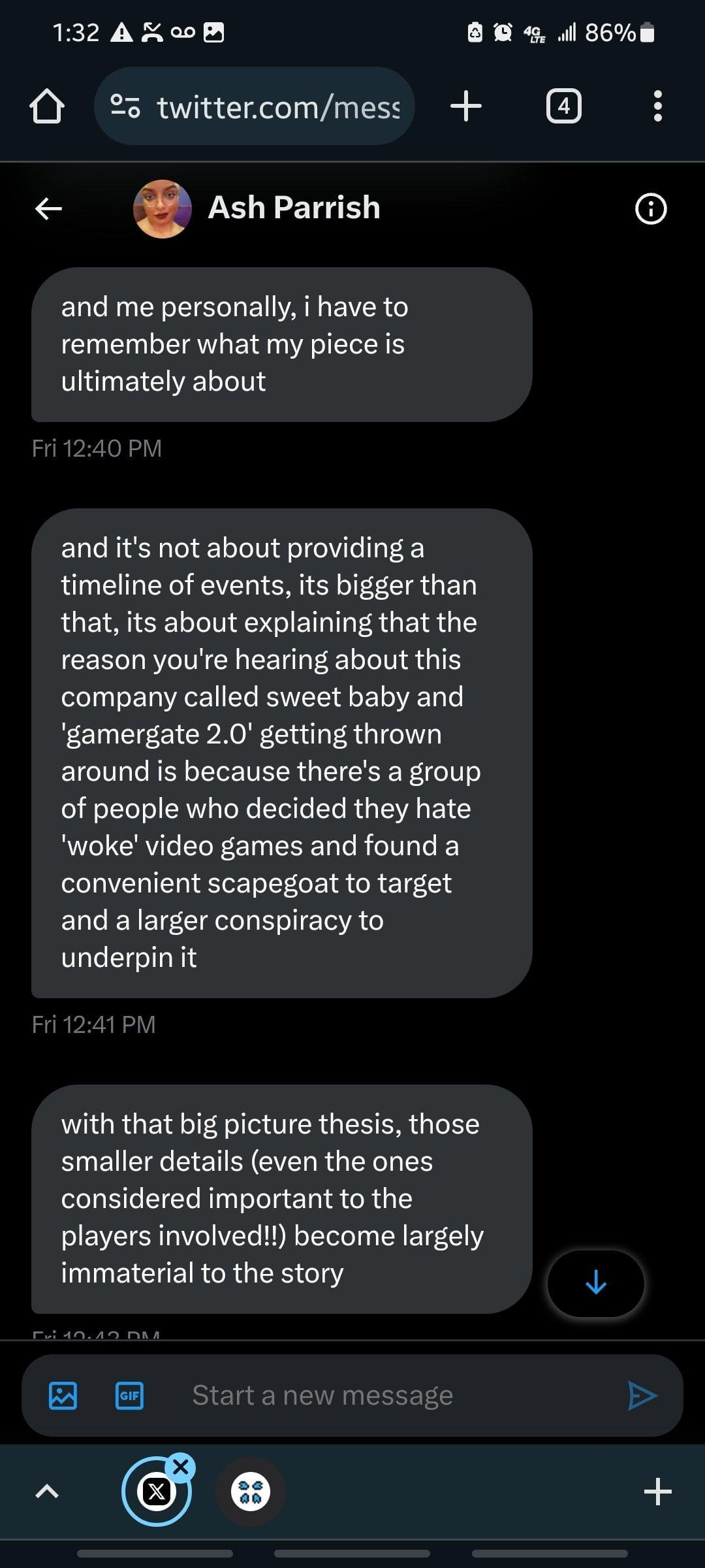 The Verge's Ash Parrish explains to @YourReadThisWR1 her reason for omitting Chris Kindred's involvement in the Sweet Baby Inc. discourse