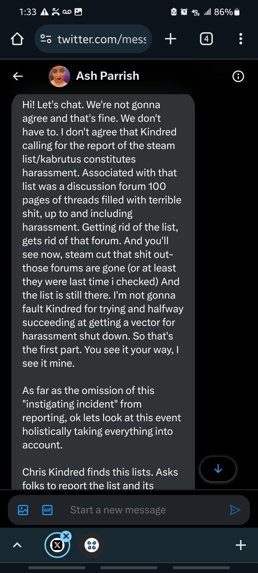 The Verge's Ash Parrish explains to @YourReadThisWR1 her reason for omitting Chris Kindred's involvement in the Sweet Baby Inc. discourse