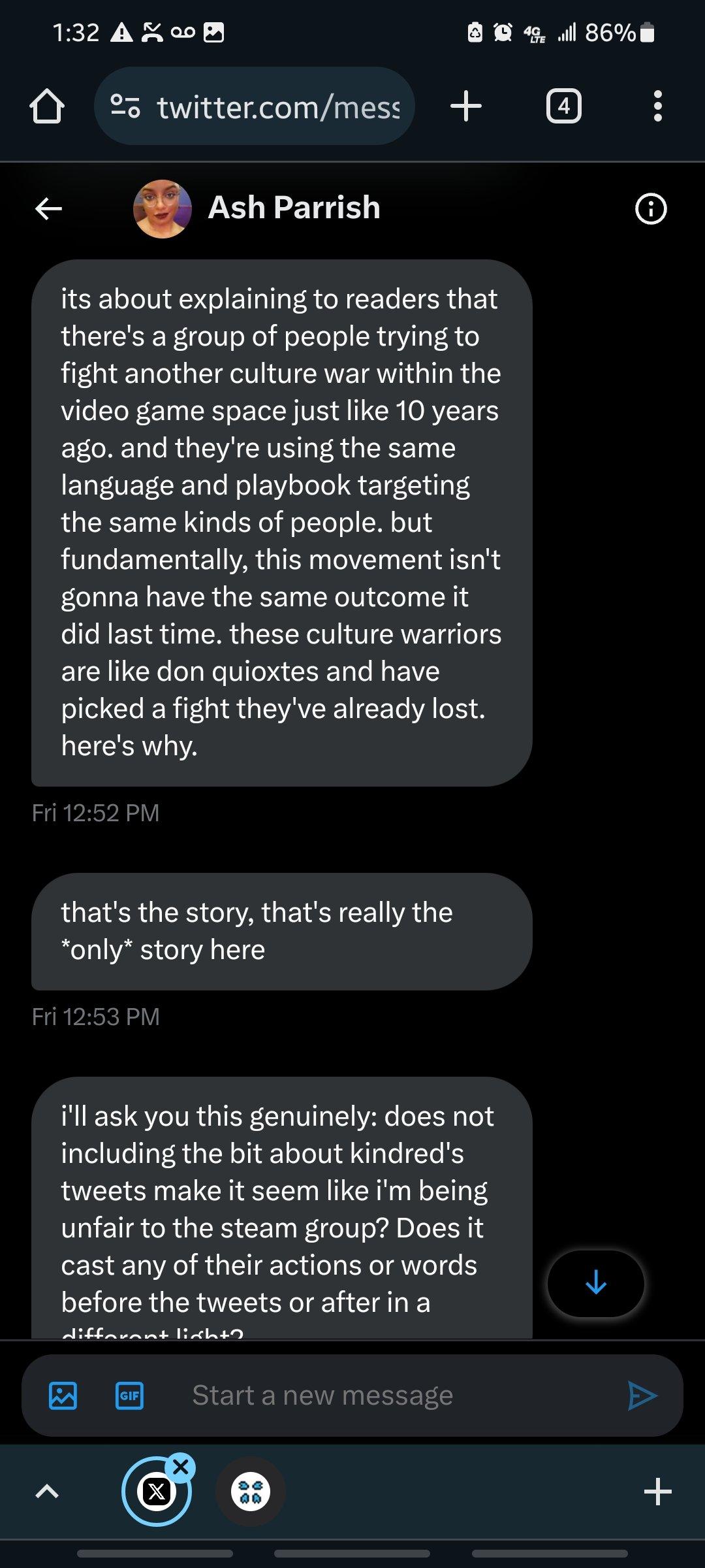 The Verge's Ash Parrish explains to @YourReadThisWR1 her reason for omitting Chris Kindred's involvement in the Sweet Baby Inc. discourse