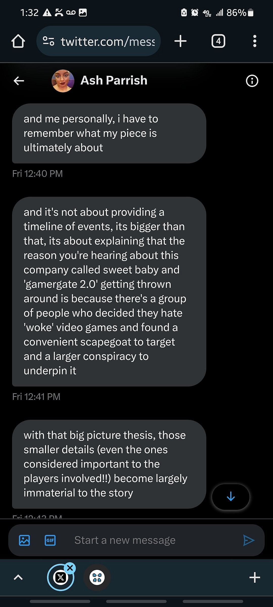 The Verge's Ash Parrish explains to @YourReadThisWR1 her reason for omitting Chris Kindred's involvement in the Sweet Baby Inc. discourse