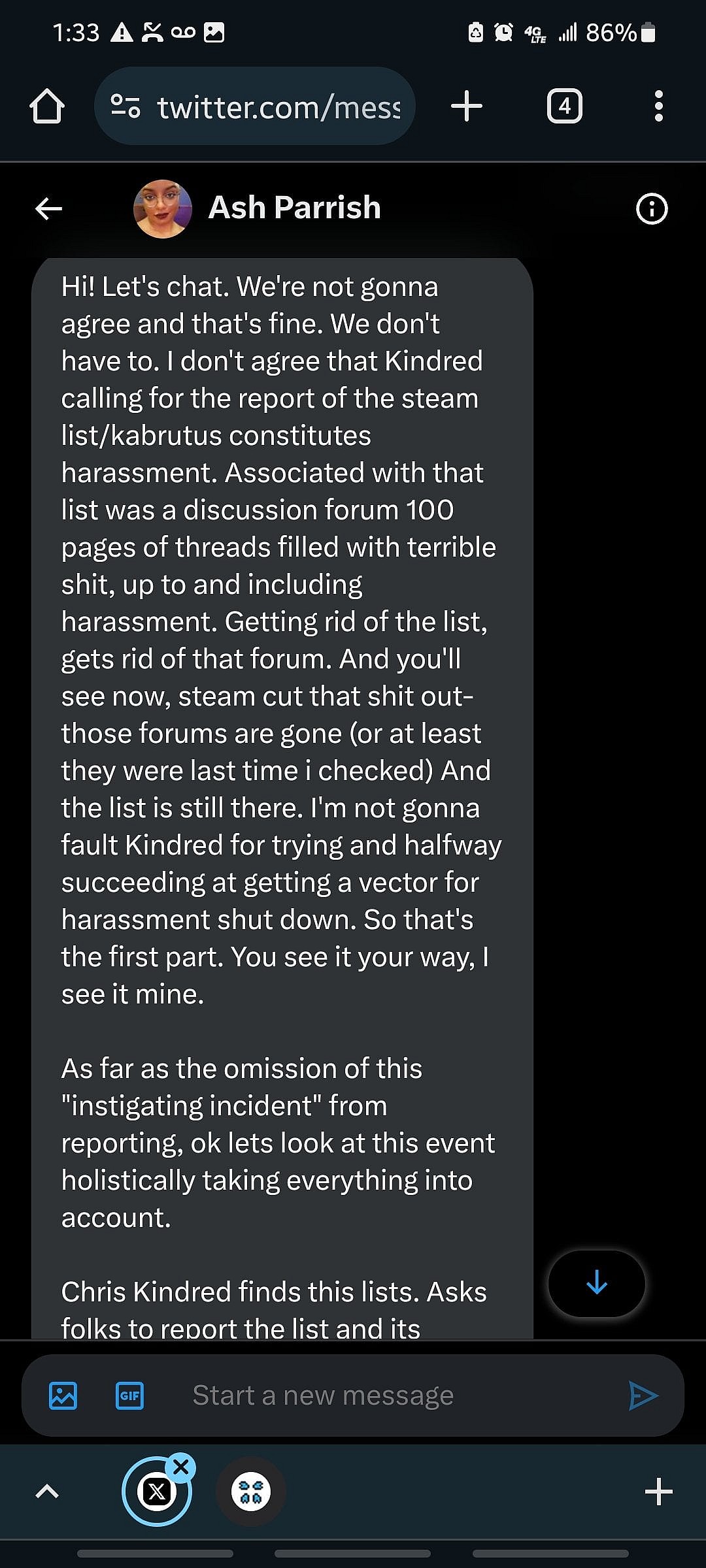 The Verge's Ash Parrish explains to @YourReadThisWR1 her reason for omitting Chris Kindred's involvement in the Sweet Baby Inc. discourse